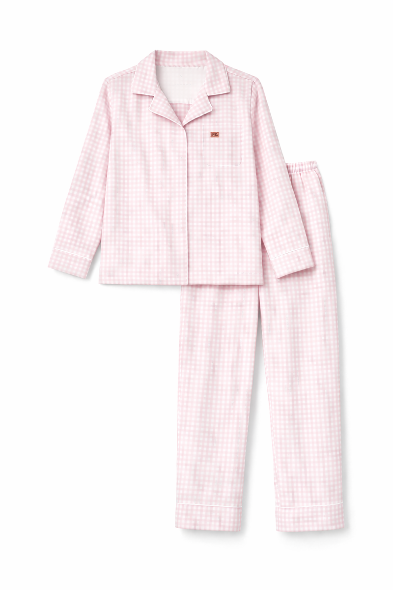 Pijama Magnético Feminino Longo Xadrez Rosa