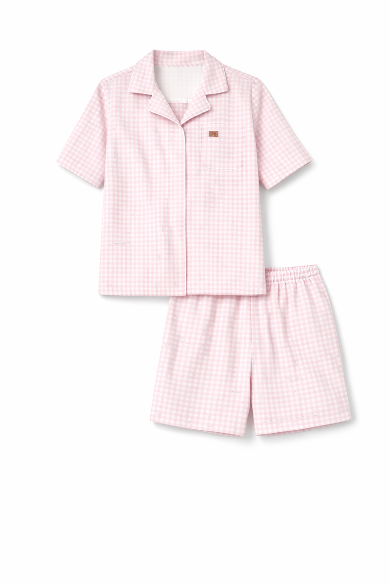 Pijama Magnético Feminino Curto Xadrez Rosa
