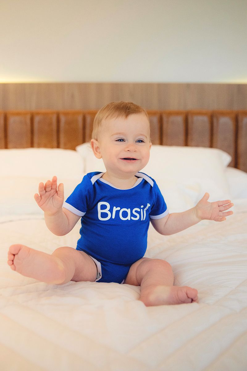 Body Infantil Azul e Branco