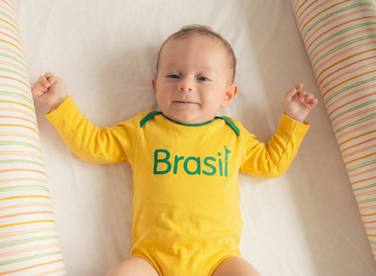 Body Manga Longa Infantil Amarelo e Verde
