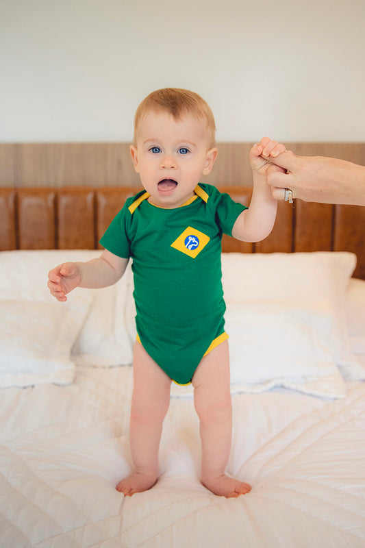Body Infantil Verde e Amarelo