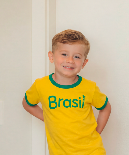 CAMISETA INFANTIL MANGA CURTA AMARELO E VERDE PERSONALIZADA BENÍCIO
