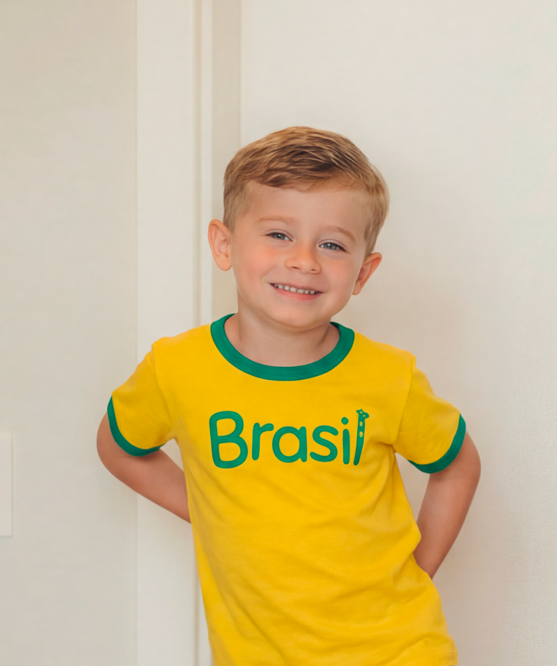 CAMISETA INFANTIL MANGA CURTA AMARELO E VERDE PERSONALIZADA BENÍCIO