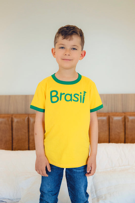 CAMISETA INFANTIL MANGA CURTA AMARELO E VERDE PERSONALIZADA BENÍCIO