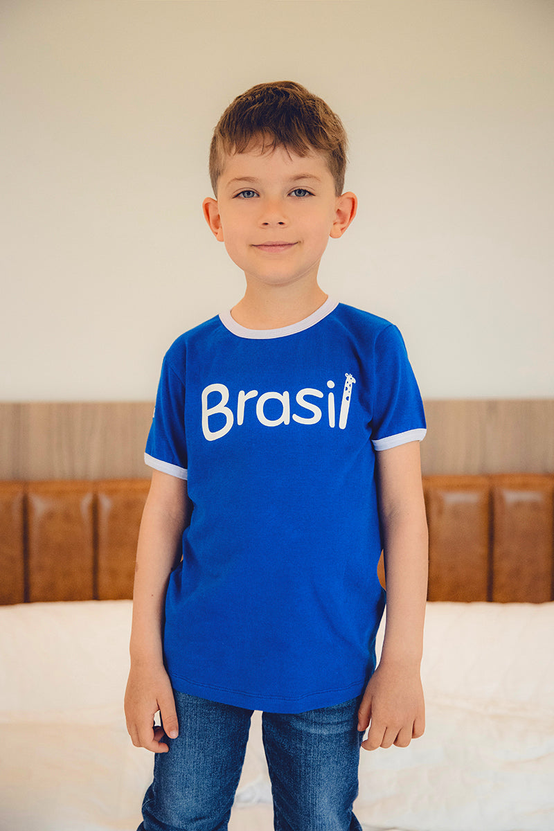 Camiseta Infantil Azul e Branco