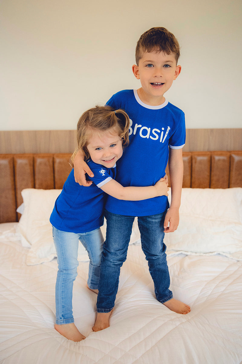 Camiseta Infantil Azul e Branco