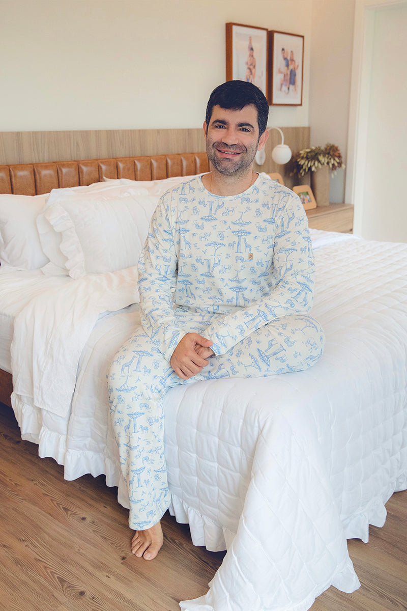 Pijama Masculino Longo Safari Azul