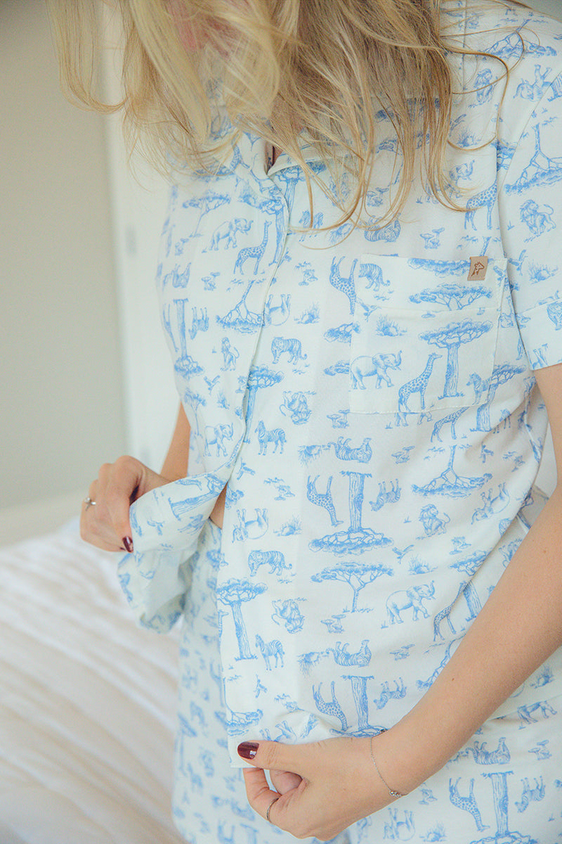 Pijama Magnético Feminino Curto Safari Azul
