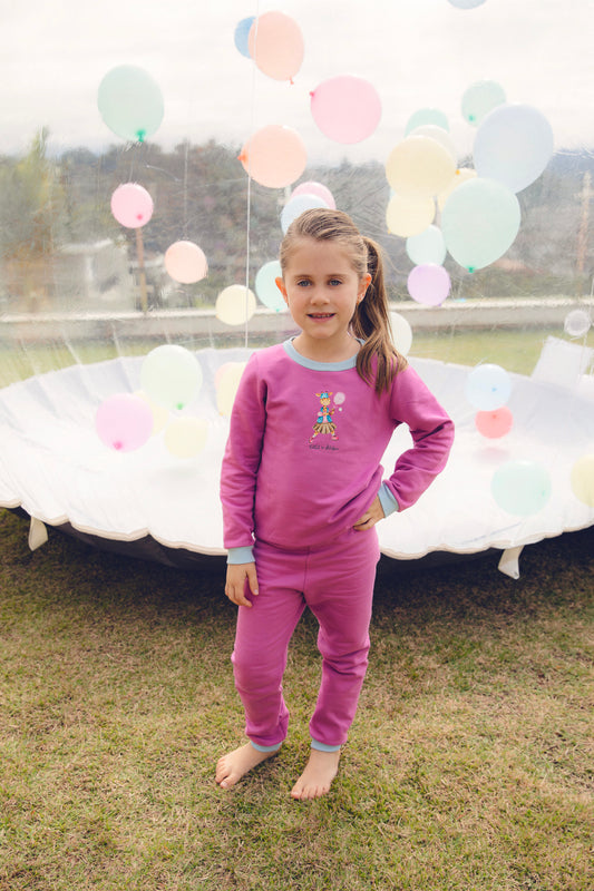 LD - Conjunto Moletom Fúcsia Com Detalhes Azul Estampa Gigi Tenista