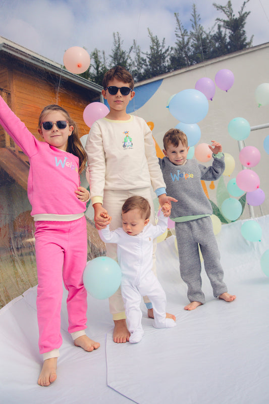 LD - Conjunto Moletom Rosa Tulipa Detalhes Off Com Welpie Bordado