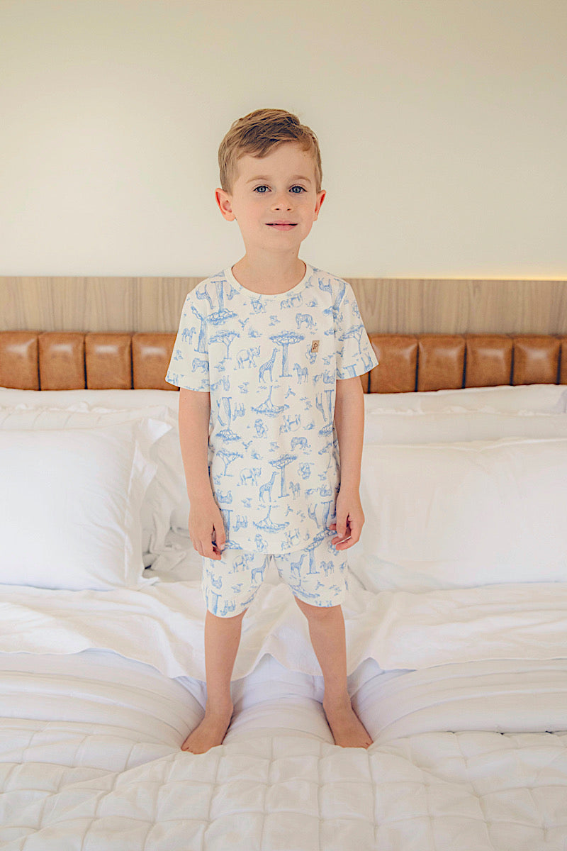 Conjunto Camiseta e Shorts Soltinho Safari Azul