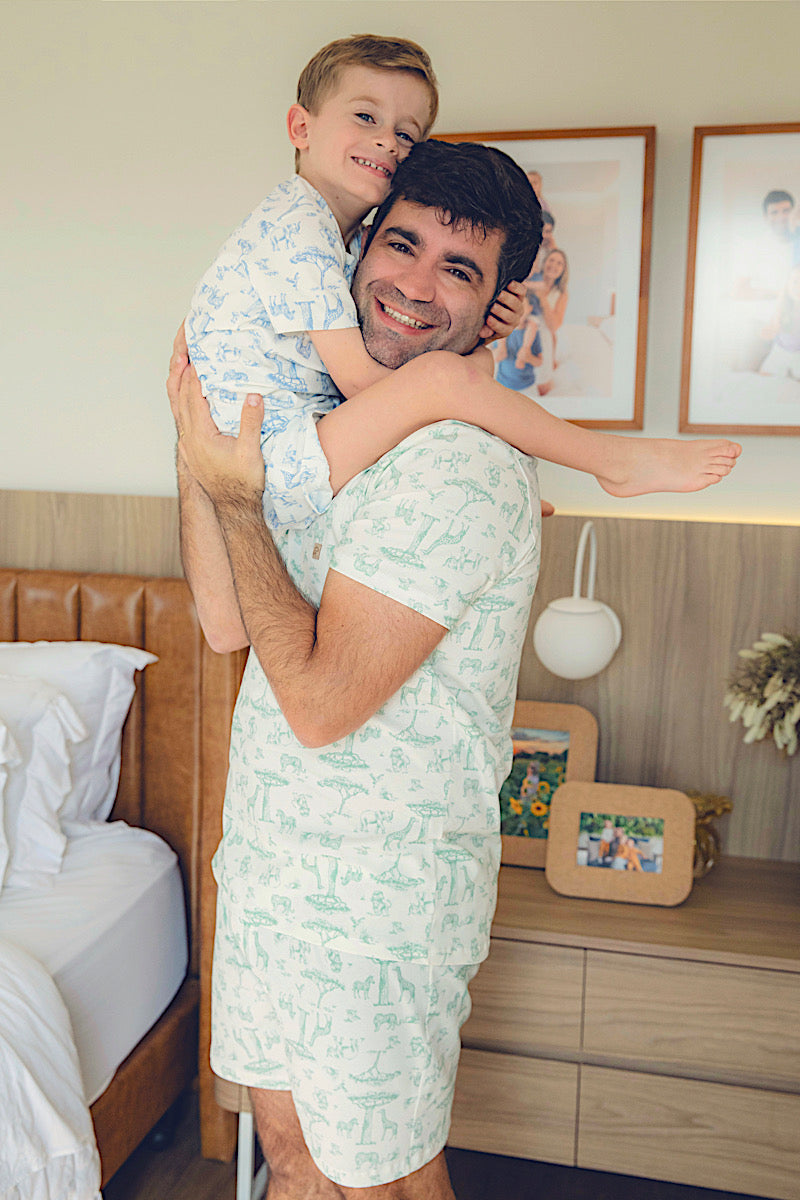 Conjunto Camiseta e Shorts Soltinho Safari Azul