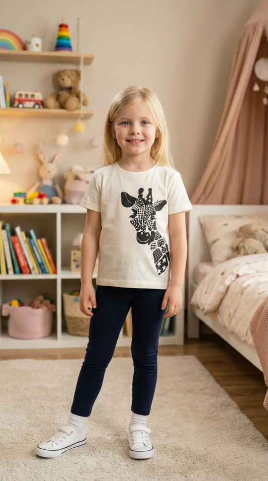 Conjunto Camiseta Manga Curta com Estampa Gigi Branco Marfim e Calça Slim Preta