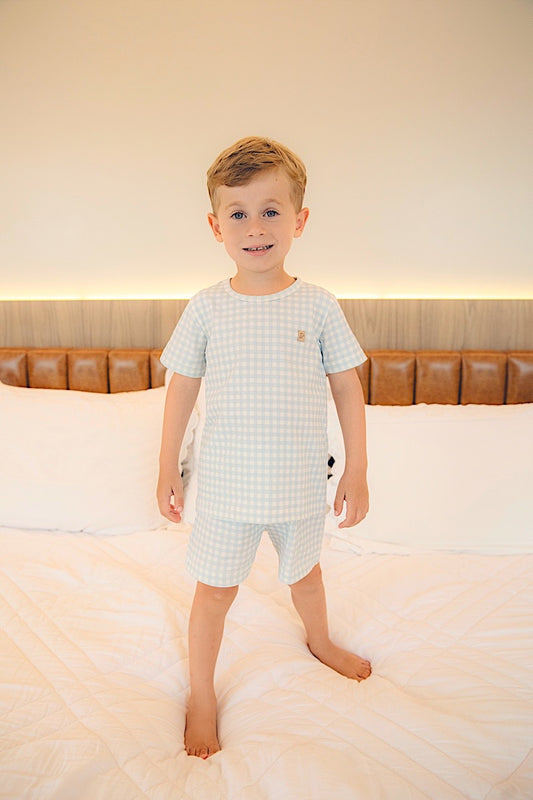 Conjunto Camiseta e Shorts Xadrez Azul