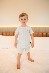 Camiseta Infantil Manga Curta Xadrez Azul