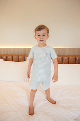 Camiseta Infantil Manga Curta Xadrez Azul