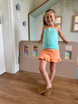 Conjunto Ribana Shorts Saia e Regata Menta com Detalhes Coral