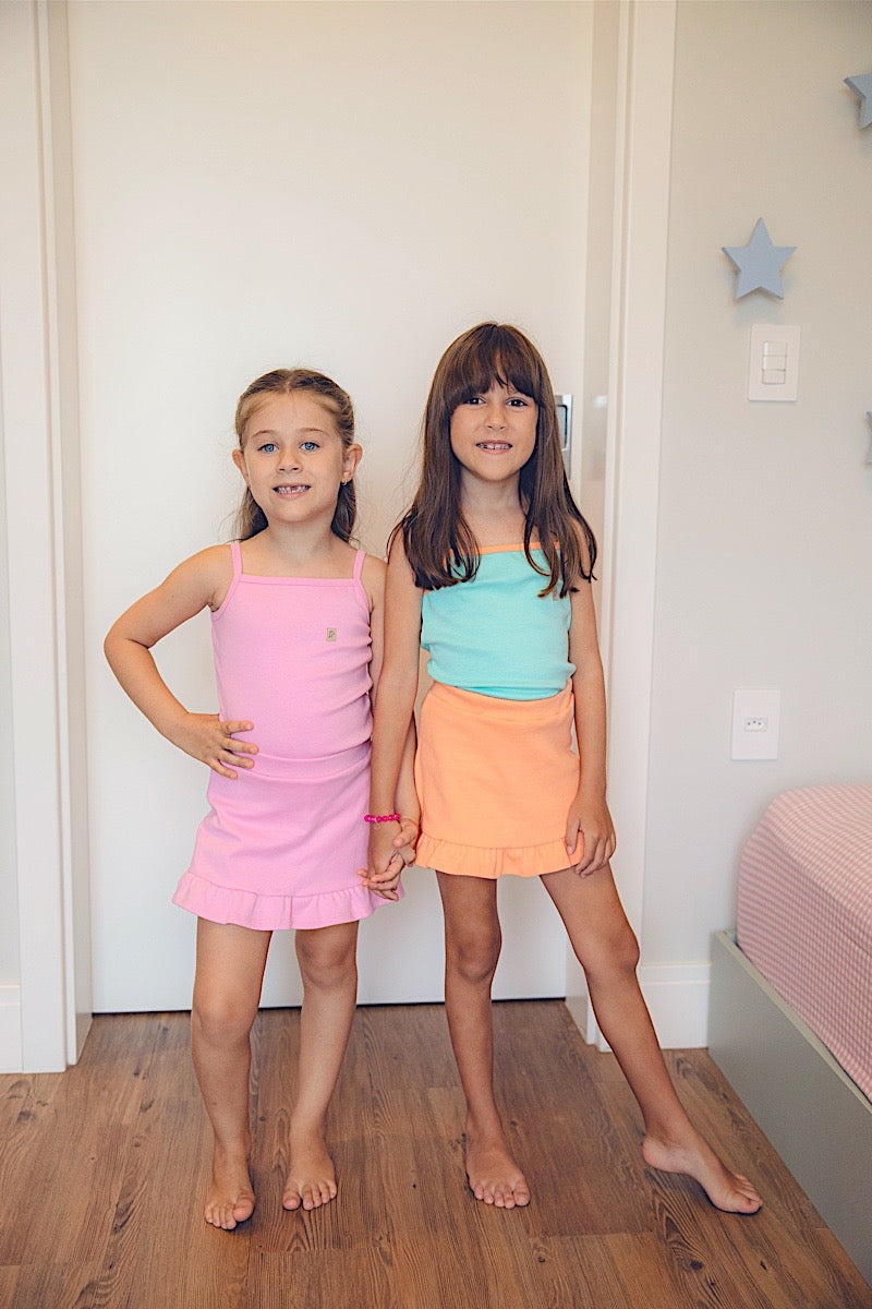 Conjunto Ribana Shorts Saia e Regata Menta com Detalhes Coral