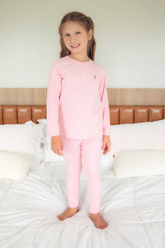 LEVES DEFEITOS - CONJUNTO TÉRMICO CAMISETA E CALÇA ROSA BEBÊ