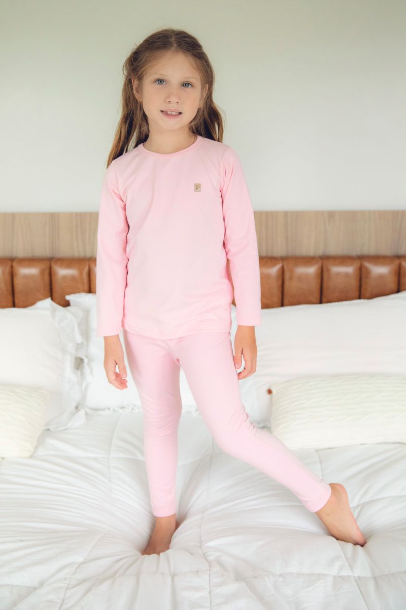 LEVES DEFEITOS - CONJUNTO TÉRMICO CAMISETA E CALÇA ROSA BEBÊ