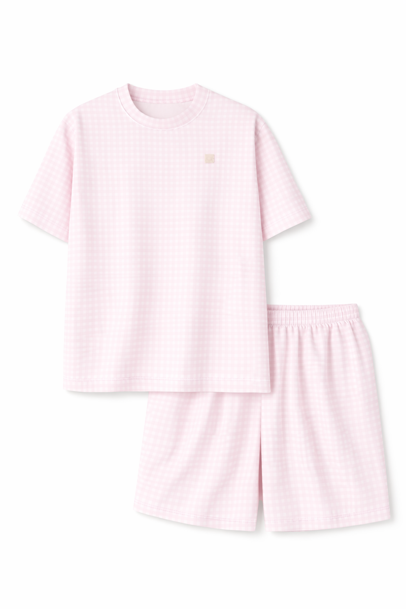 Pijama Feminino Curto Xadrez Rosa