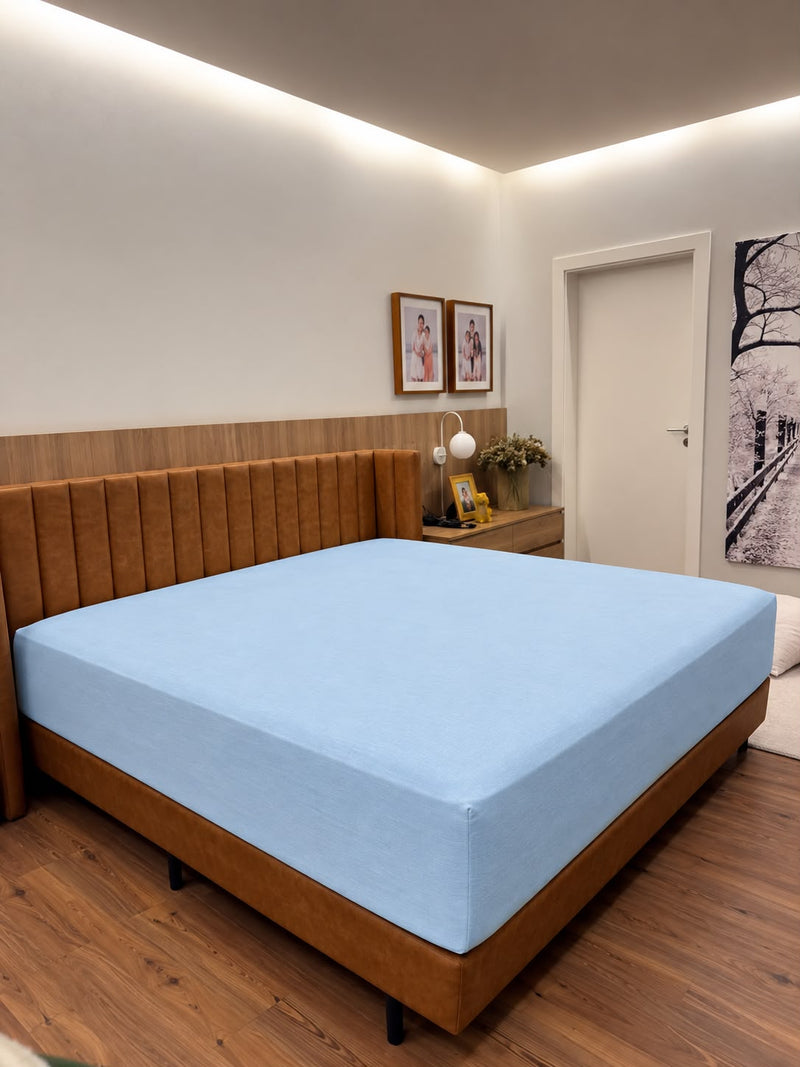 Lençol King Algodão com Elástico Azul Bebê