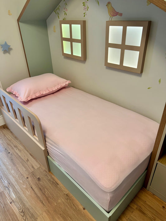Lençol Solteiro Algodão com Elástico Rosa Bebê