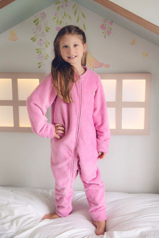 Macacão Fleece Zíper Com Punho Rosa