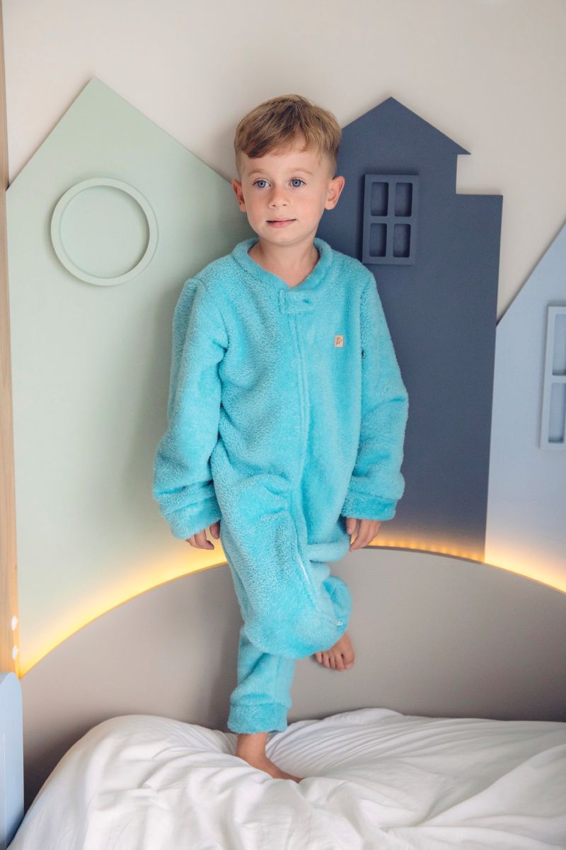 Macacão Fleece Zíper Com Punho Turquesa