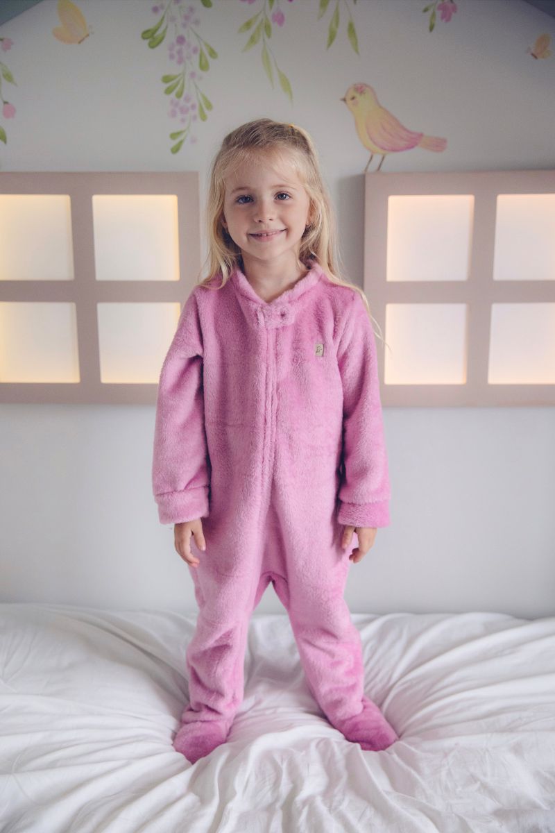 Macacão Fleece Zíper 2 Vias Rosa
