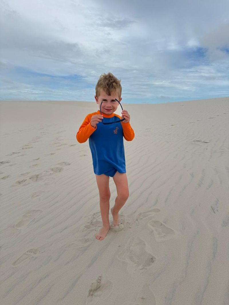 Conjunto Praia e Camiseta Sunga Boxer Azul e Laranja