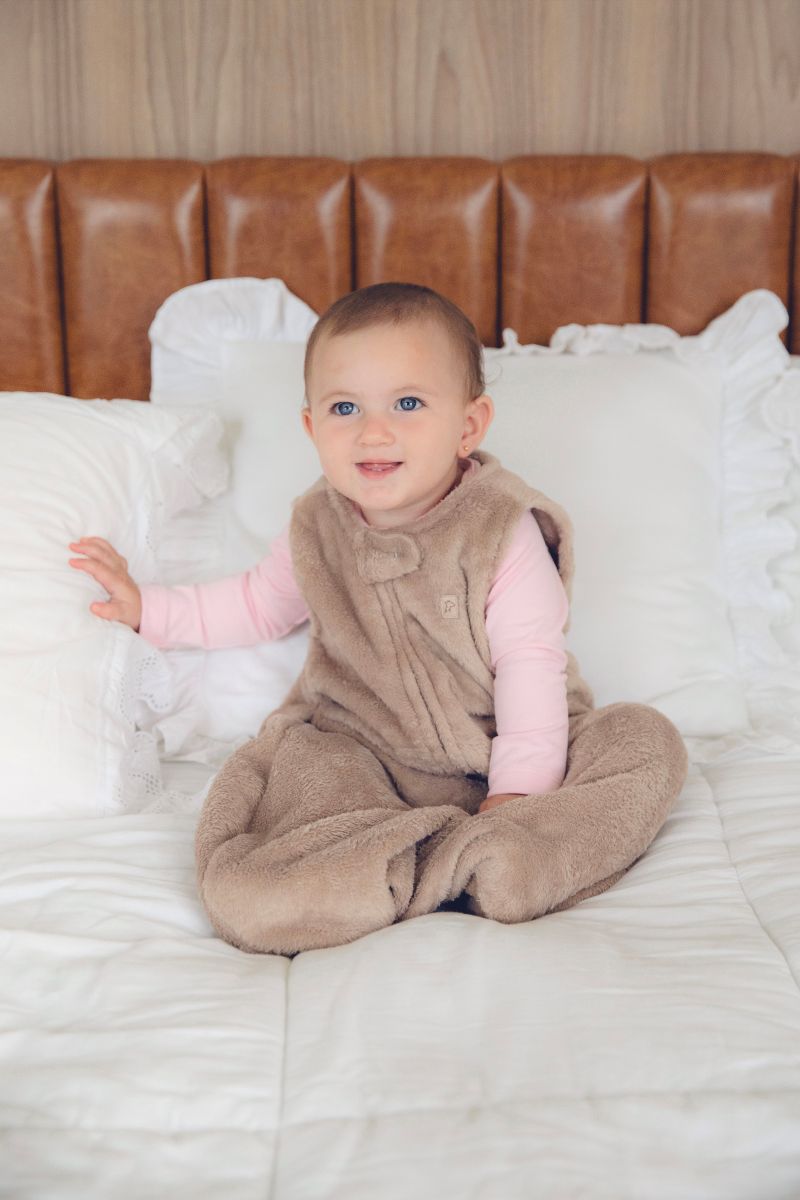 Saco de Dormir Fleece Bege com Zíper
