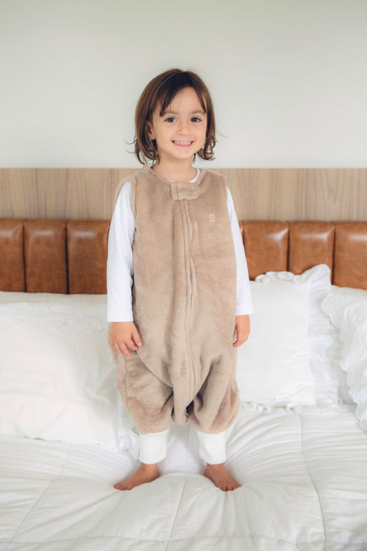 Saco de Dormir Fleece Bege com Zíper e Punho