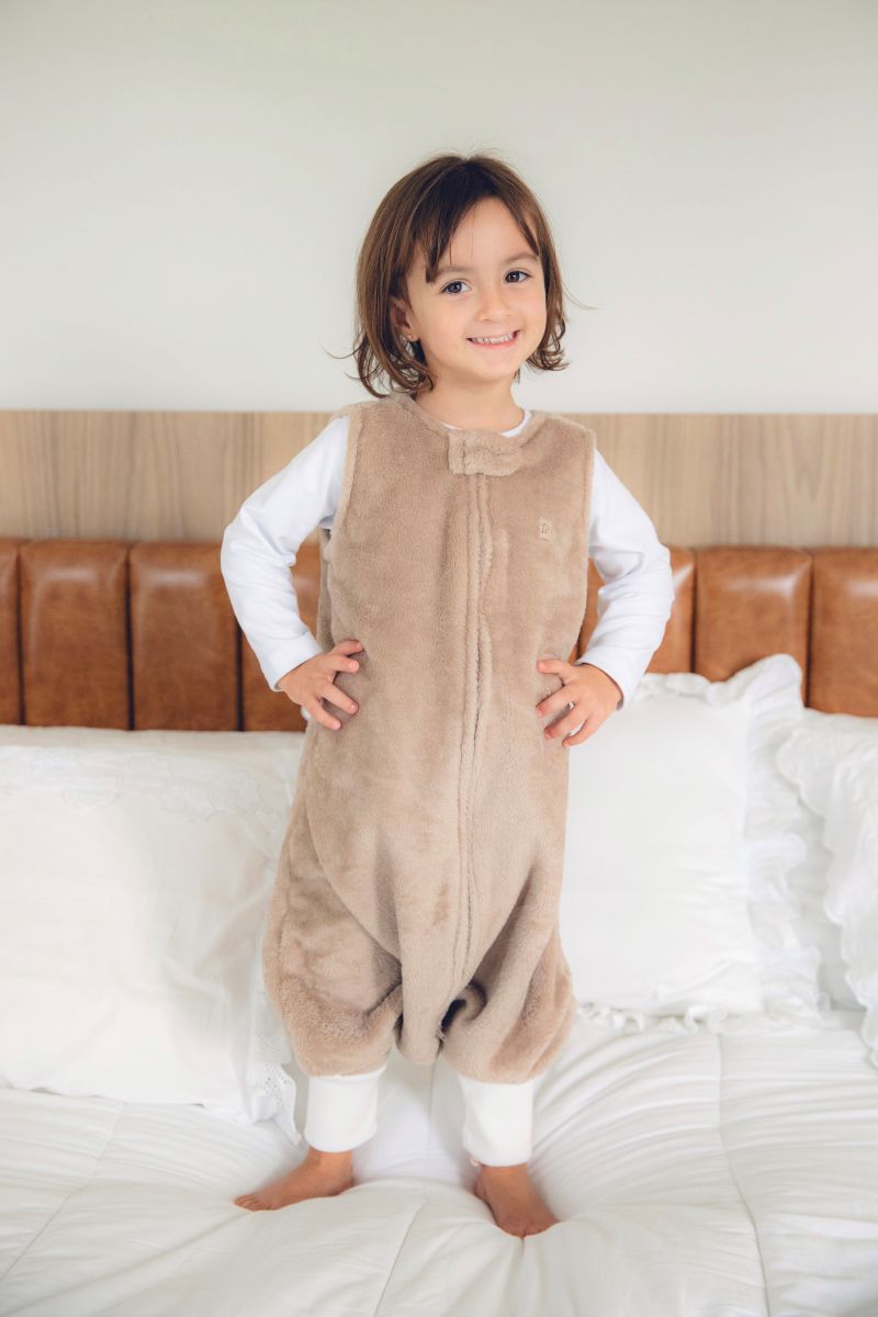 Saco de Dormir Fleece Bege com Zíper e Punho