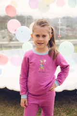 Conjunto Moletom Fúcsia Com Detalhes Azul Estampa Gigi Tenista