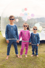 Conjunto Moletom Fúcsia Com Detalhes Azul Estampa Gigi Tenista