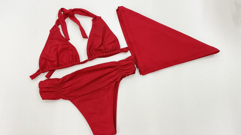 Biquíni Feminino + Saída de Praia Vermelho (Peça Foto)