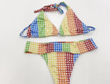 Biquíni Feminino + Saída Praia Xadrez Colorido (Peça Foto)