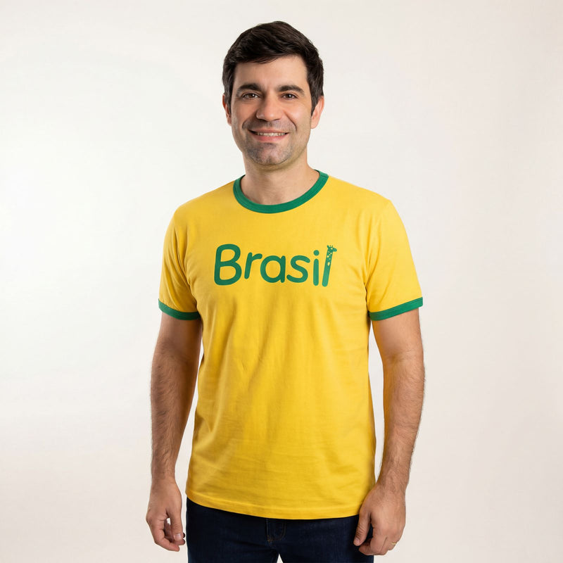 Camiseta Manga Curta Masculina Amarelo e Verde