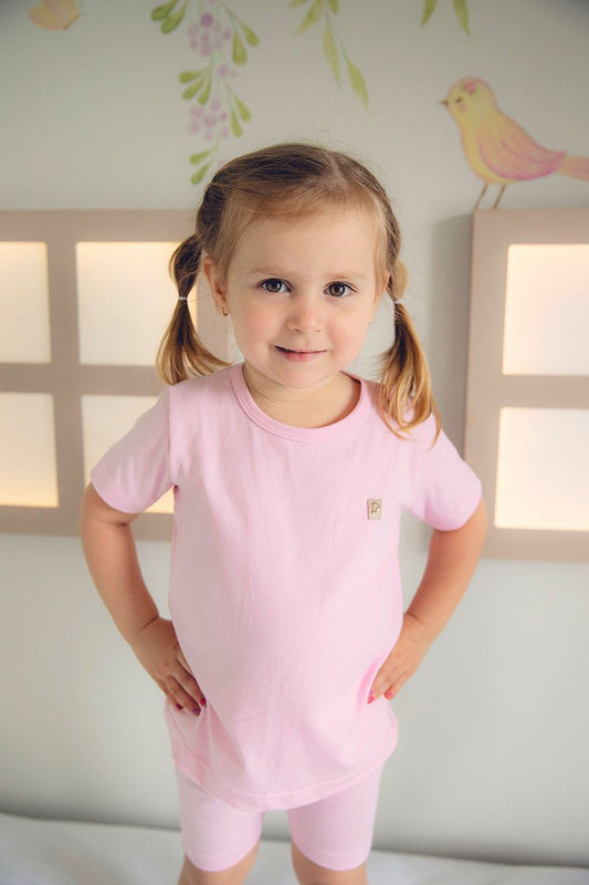 Camiseta Manga Curta Rosa Bebê