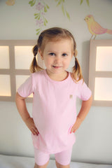 Camiseta Manga Curta Rosa Bebê