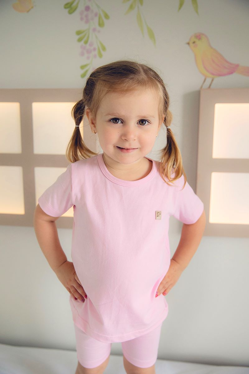 Camiseta Manga Curta Rosa Bebê